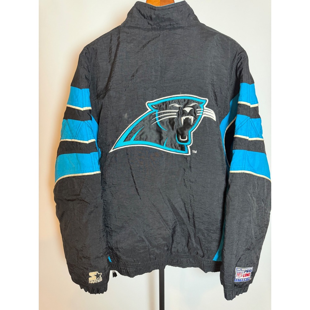 Vintage Starter NFL Carolina Panthers Puffer Jacket Mens Medium Black Blue